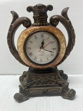 Ornate Decorative Desk/Table Clock 7" Bronze Resin Urn Style Quartz